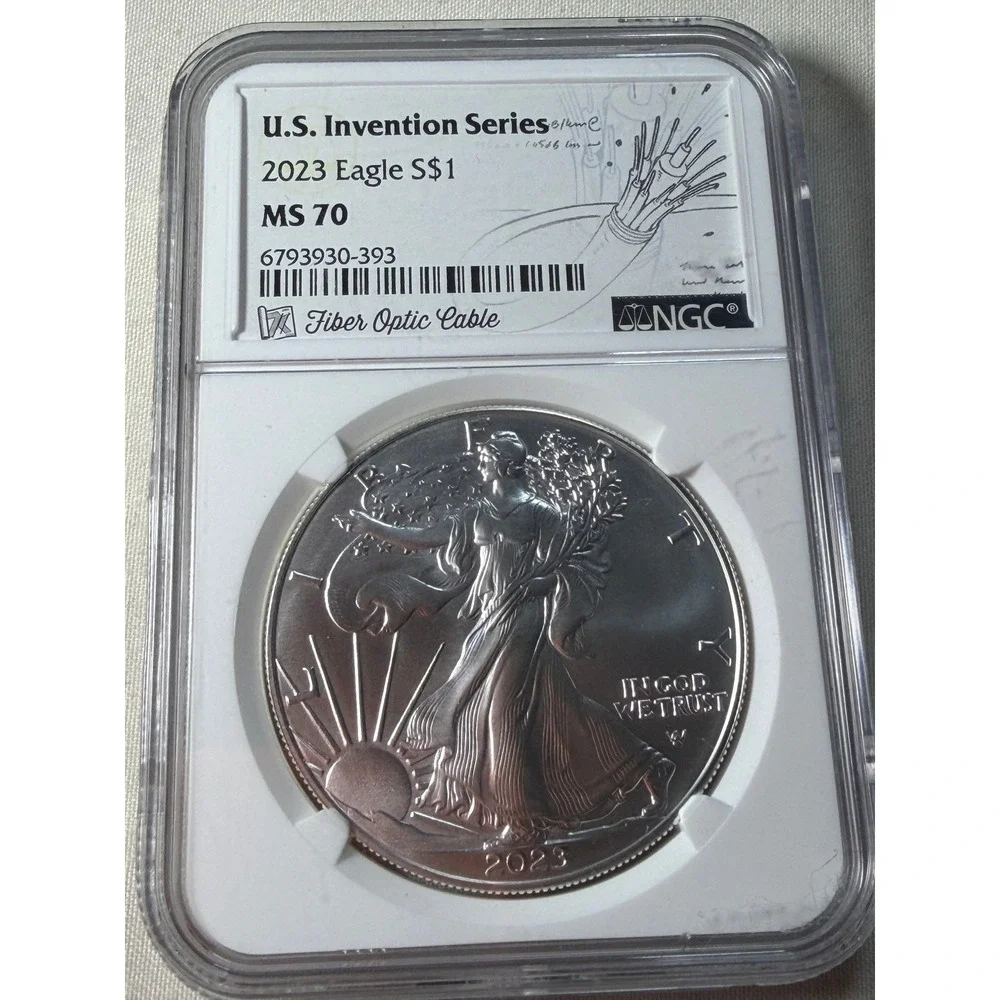 2023 American Silver Eagle S$1 NGC MS 70 US Invention Series Fiber Optic Cable